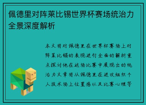 佩德里对阵莱比锡世界杯赛场统治力全景深度解析