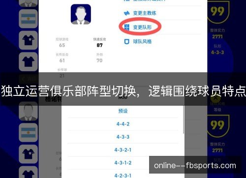 独立运营俱乐部阵型切换,逻辑围绕球员特点 独立运营俱乐部阵型切换,逻辑围绕球员特点